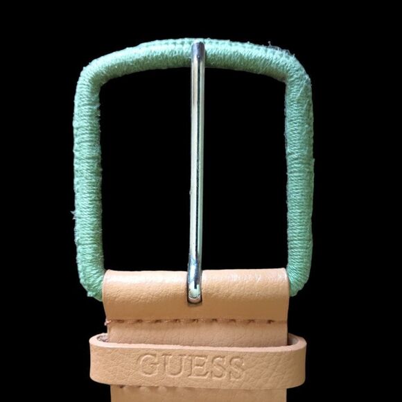 GUESS Embroidered Tan & Green Belt  with Rhinestones Vegan Leather - Picture 6 of 6